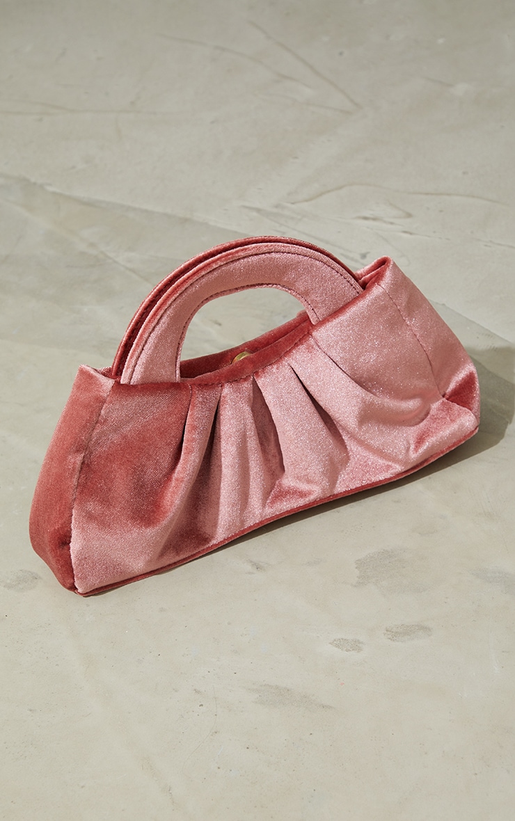 Rose Velvet Handle Ruched Clutch
