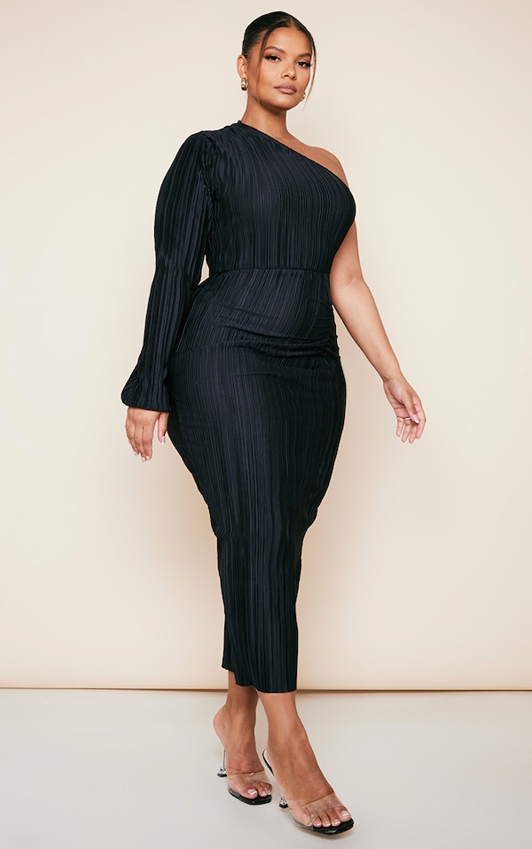 Black Plus Size One Shoulder Dress