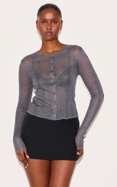 Cardigan en maille tricot gris charbon transparente