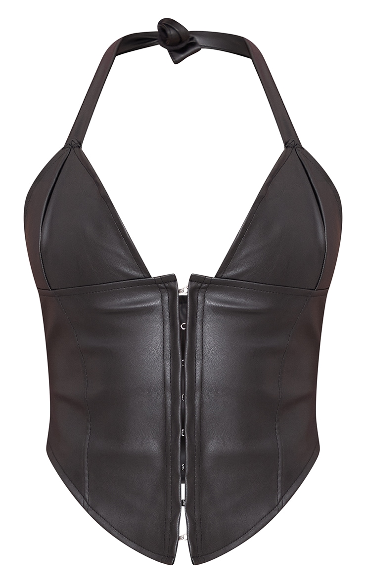 Black Faux Leather Hook And Eye Halter Top image 5
