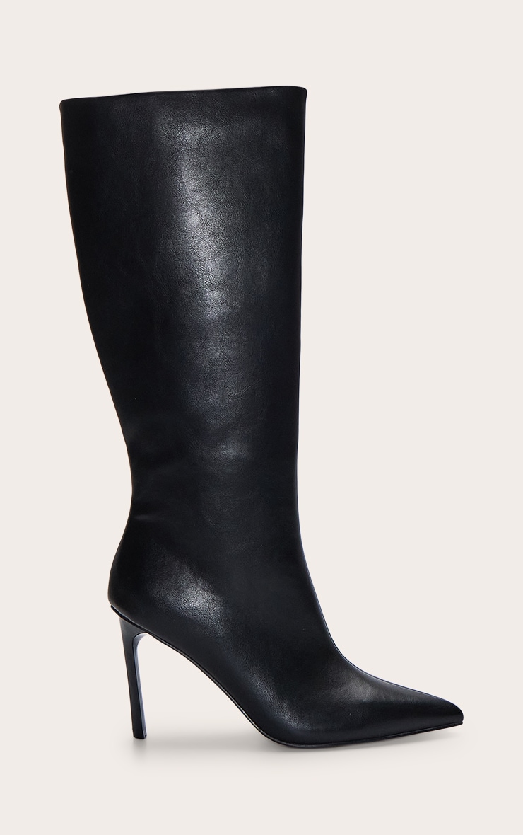 Black Knee High Stiletto Heeled Boot image 2