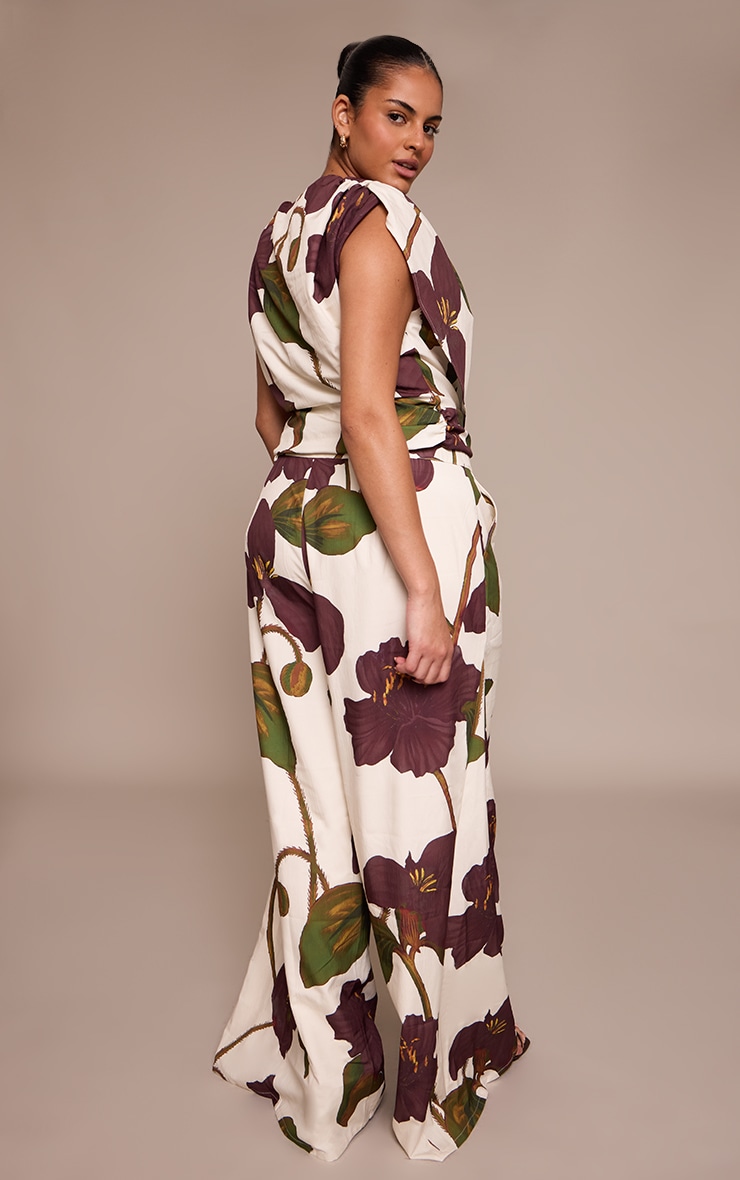 Plus Floral Printed Woven High Waisted Wide Leg Pants image 3