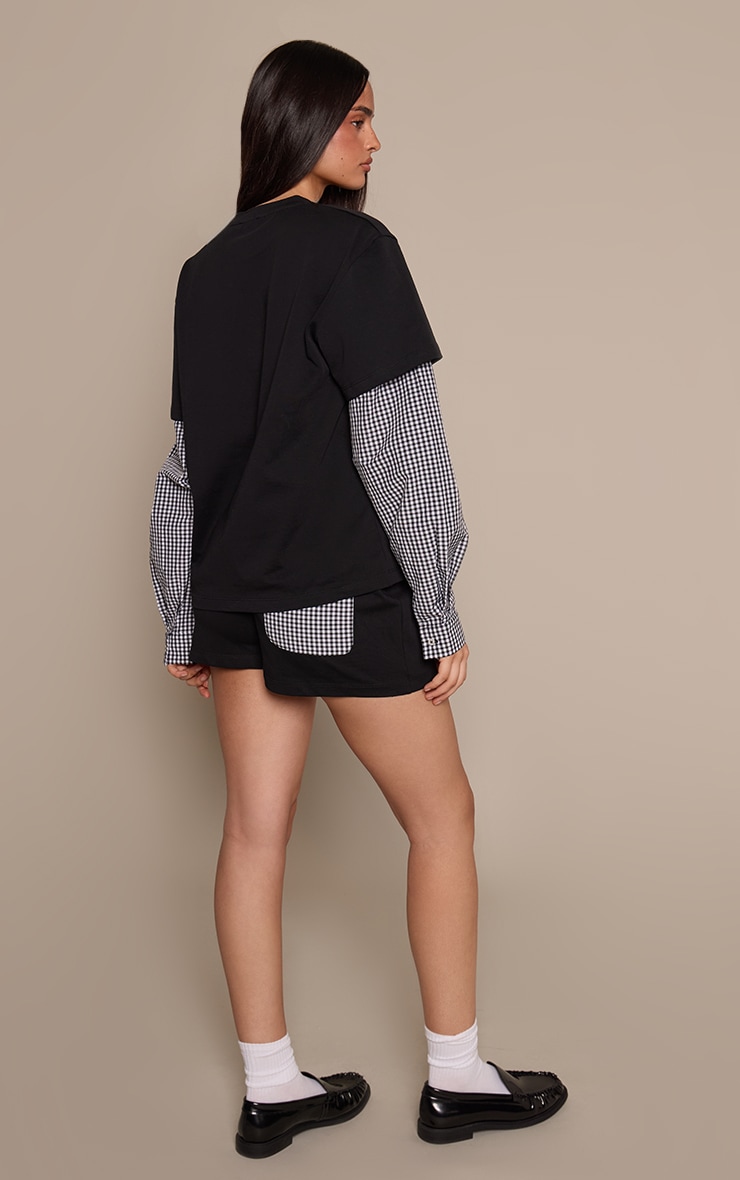 Black Cotton Jersey Checked Pocket Detail Shorts image 3