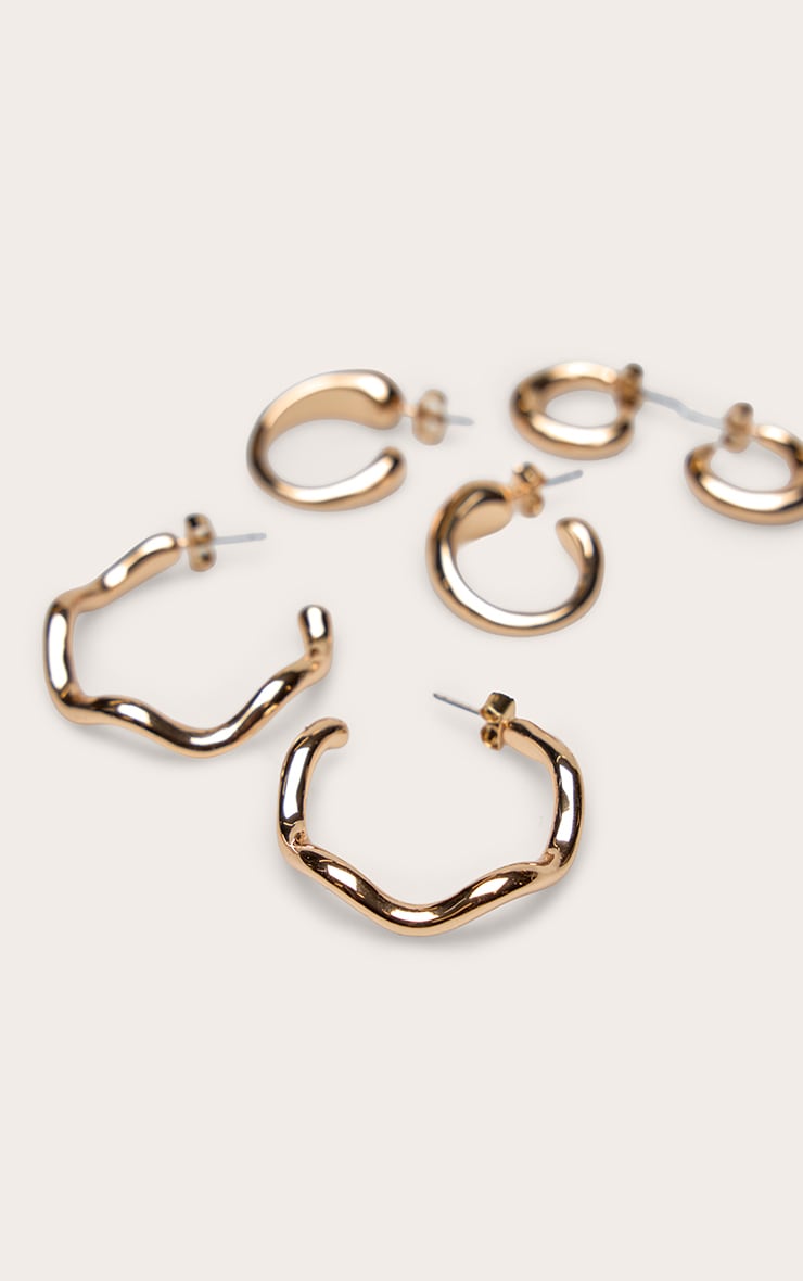 Gold Smooth Angled Hoop Earring Multi Pack image 3