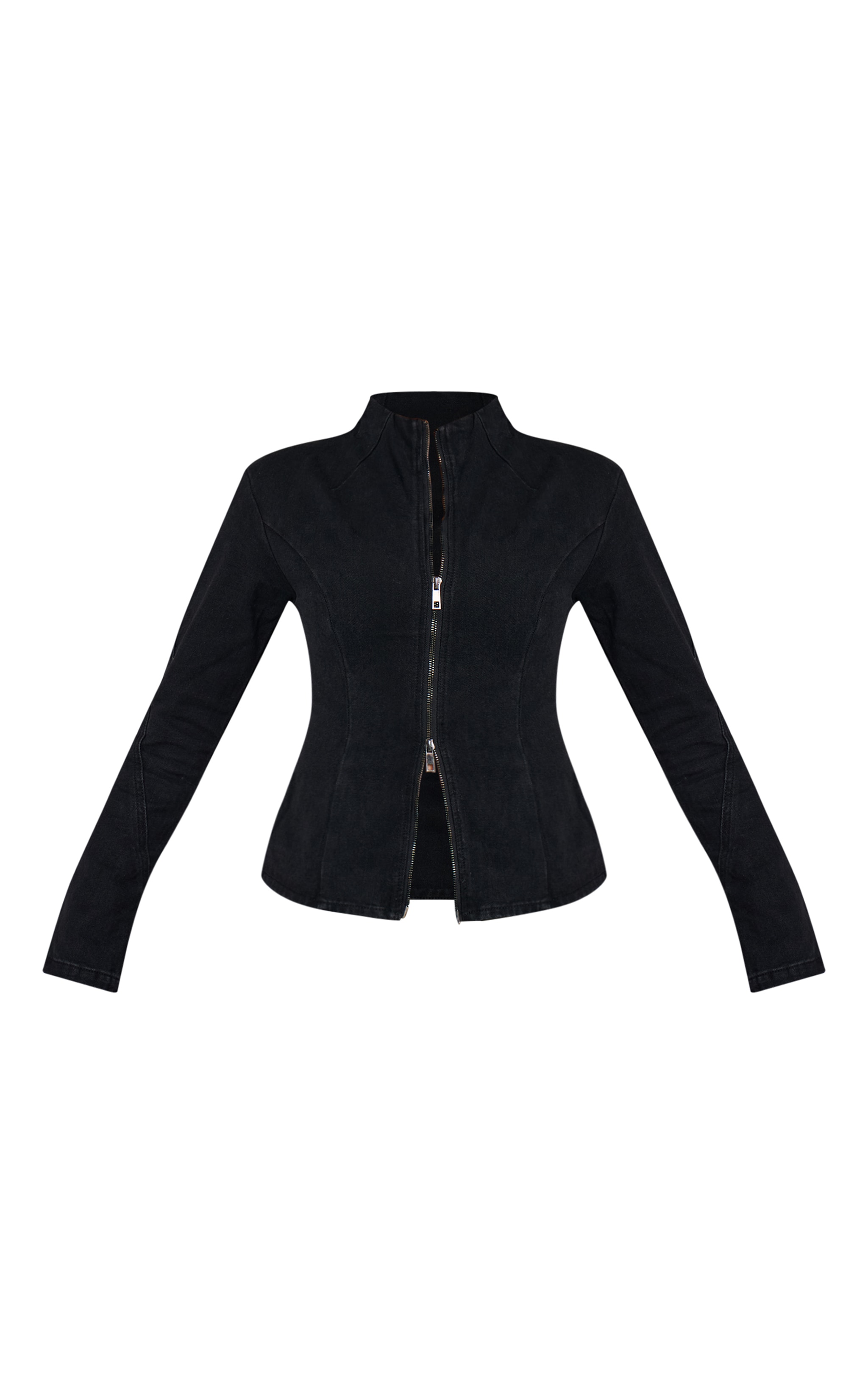 Washed Black Seam Detail High Neck Fitted Jacket image 5