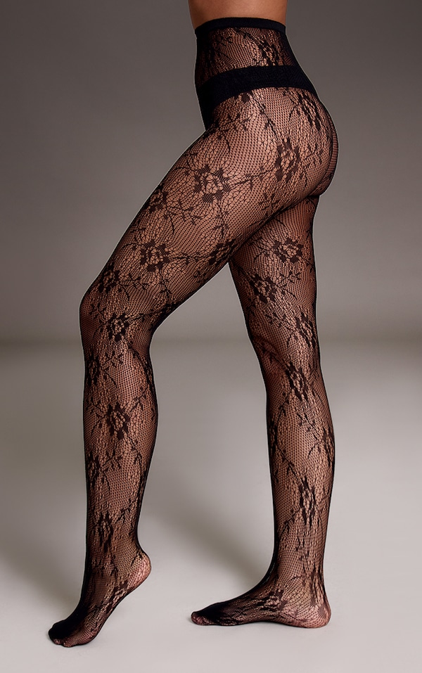 Black Lace Floral Tights