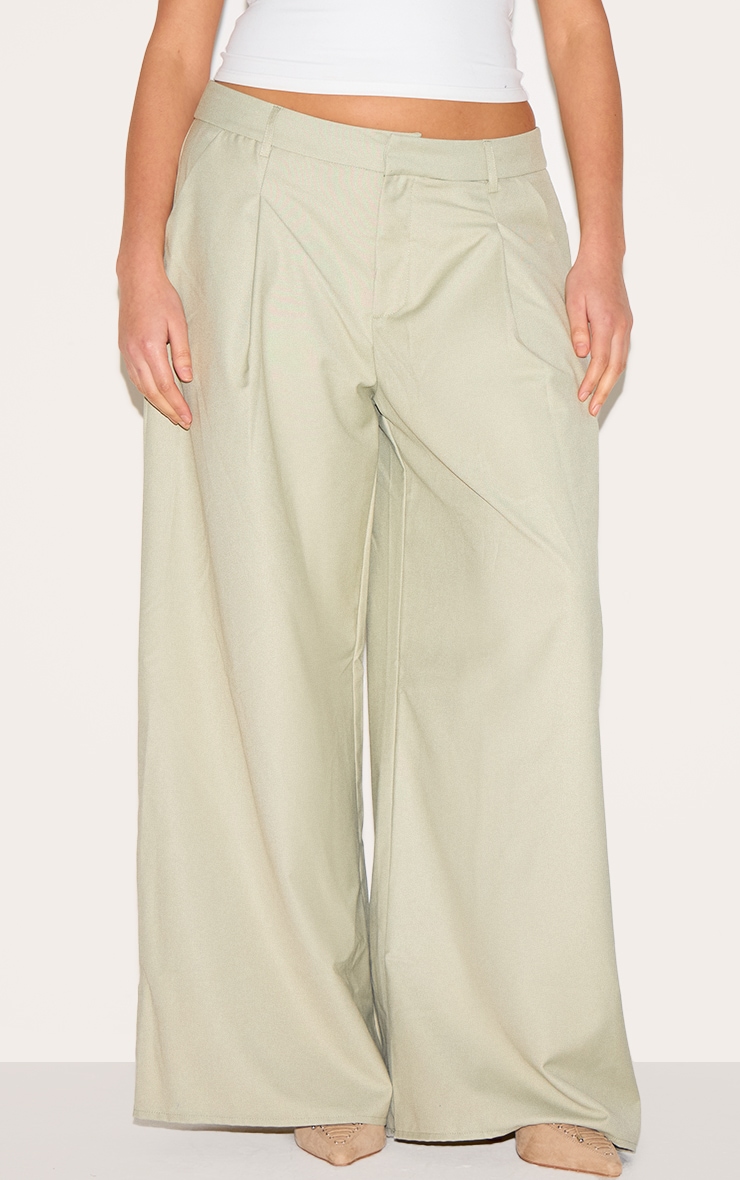 Plus Sage Green Woven Double Pleat Wide Leg Pants