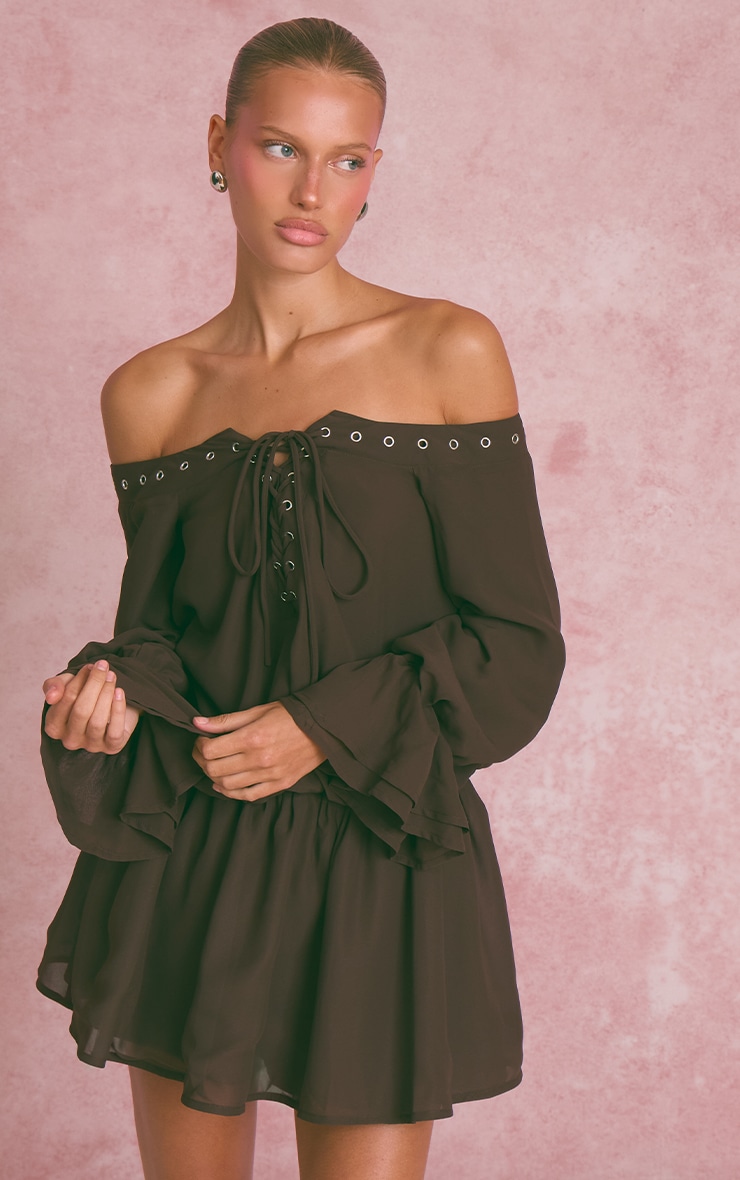 Dark Brown Chiffon Floaty Mini Skirt image 4