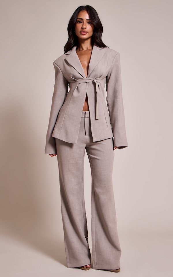 Petite Ash Grey Wide Leg Tailored Pants