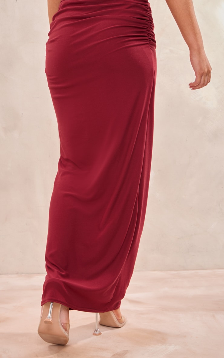 Burgundy Soft Touch Ruched Back Maxi Skirt image 3