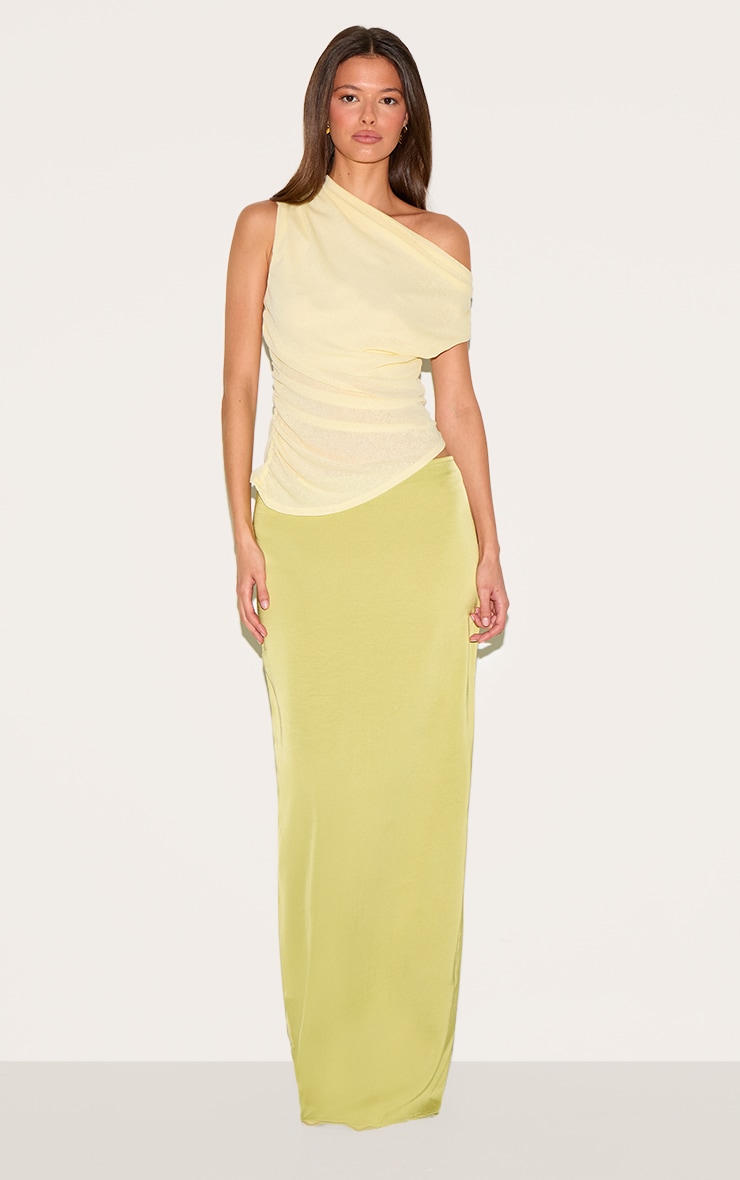 Butter Yellow Burnout Mesh Asymmetric Hem Long Top image 3
