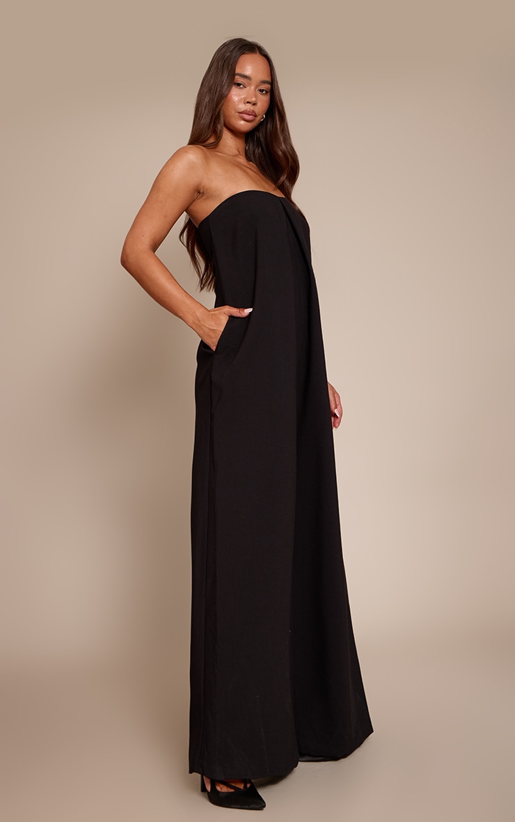 PLT Label Black Pleat Detail Bandeau Wide Leg Jumpsuit image 3