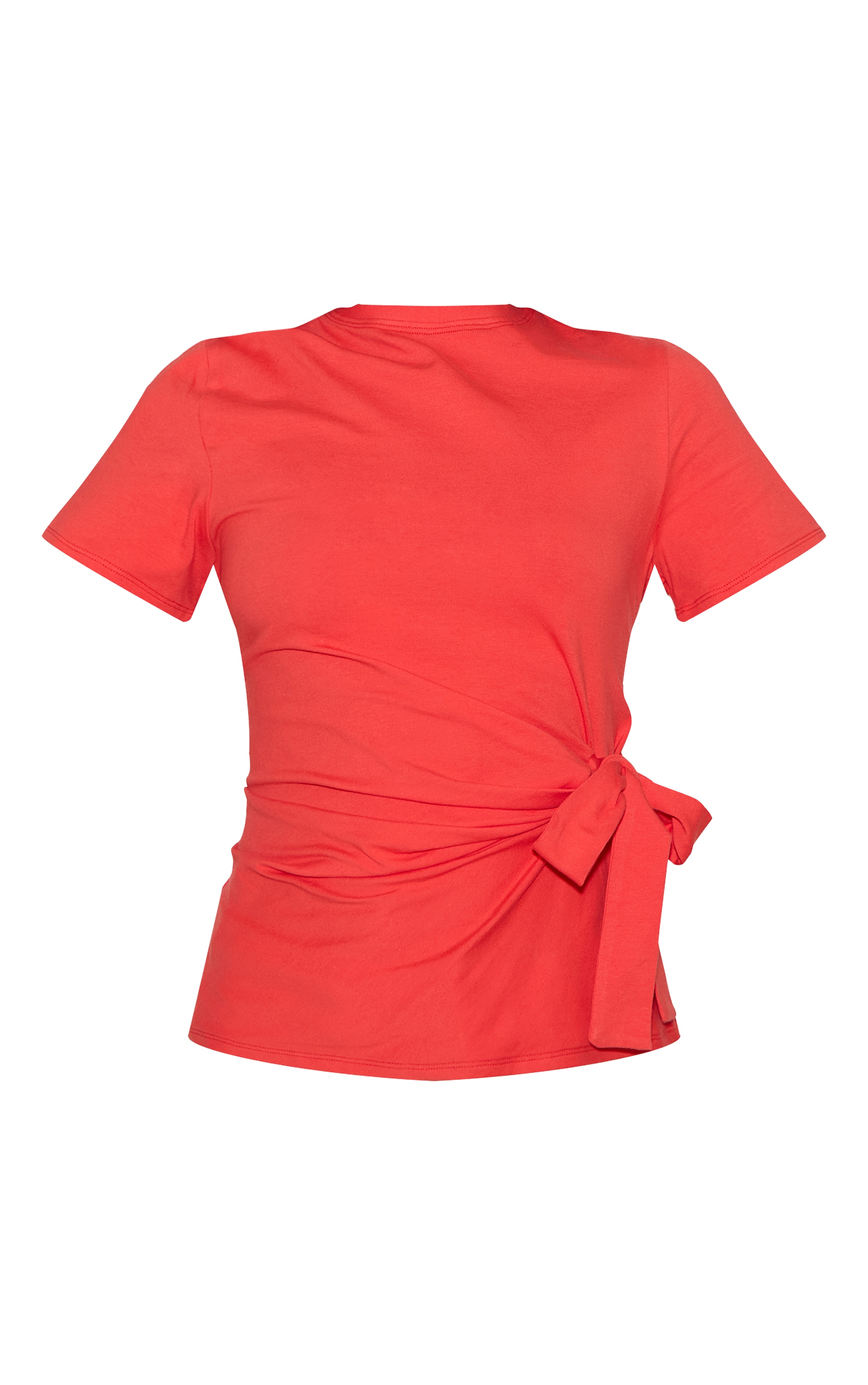 Tomato Red Cotton Tie Detail Oversized T Shirt image 5