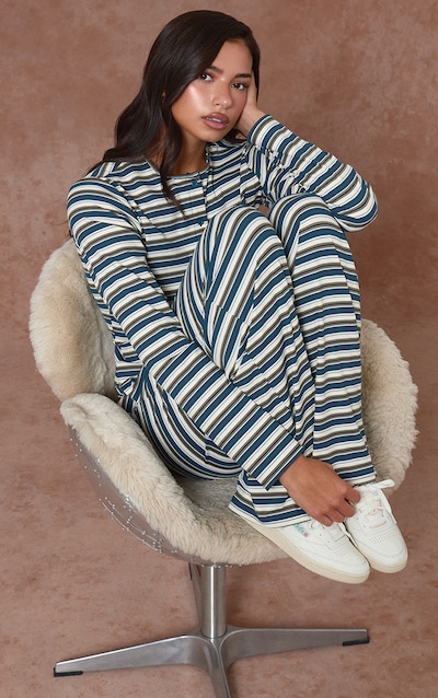 Green Stripe Soft Rib Elasticated Waist Trousers