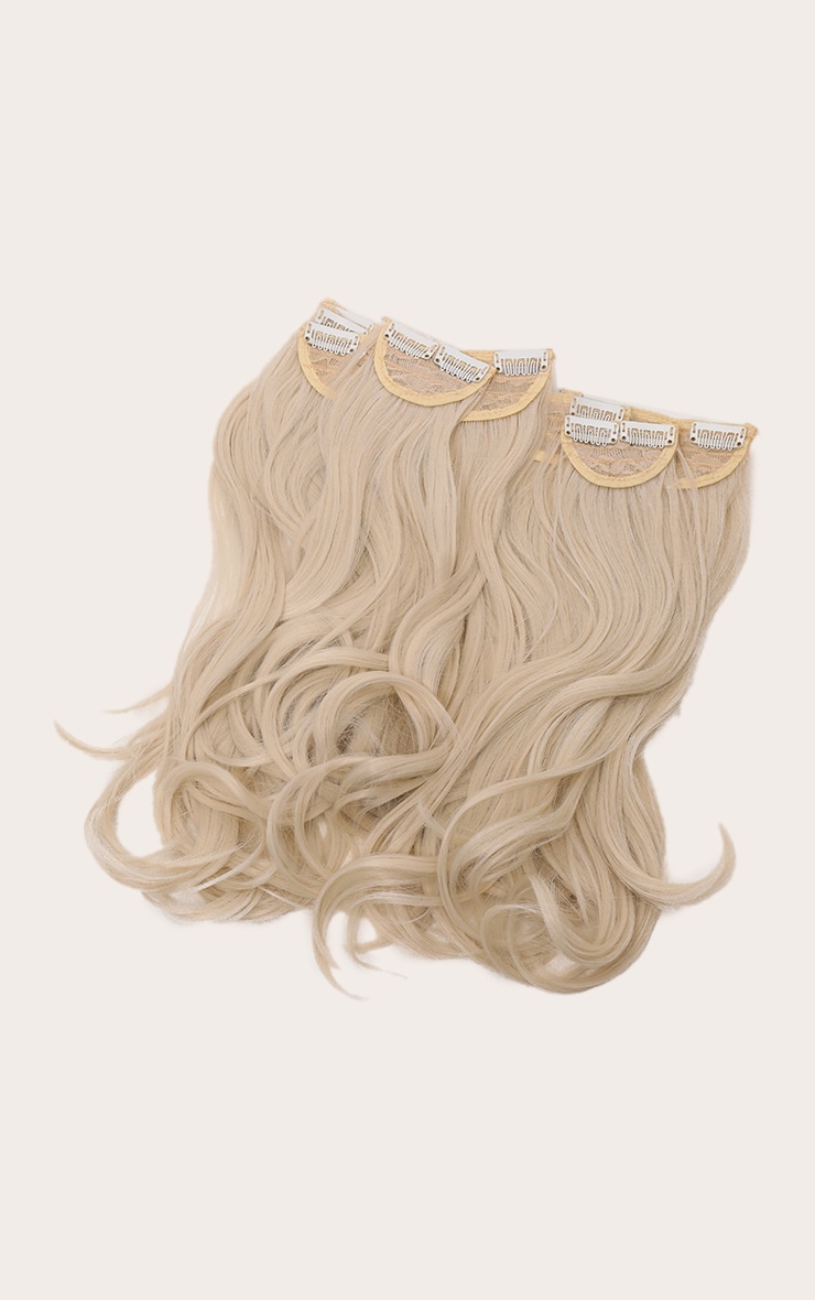 Lullabellz Super Thick 16" 5 Piece Blow Dry Wavy Clip In Hair Extensions Bleach Blonde image 5