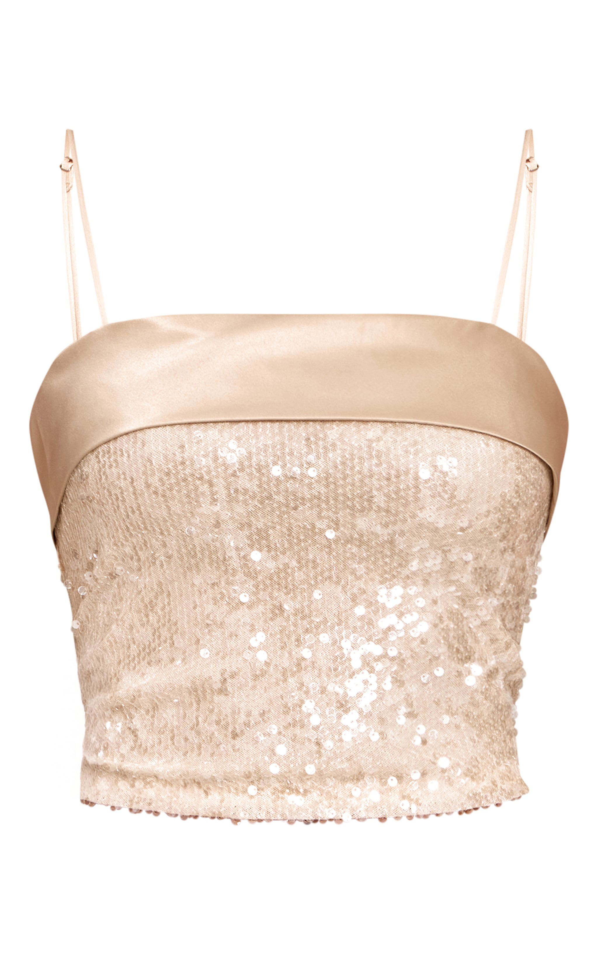 Cream Sequin Contrast Satin Panel Strappy Top image 5