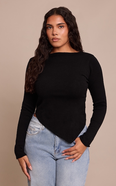 Shape Black Knit Asym Long Sleeve Top