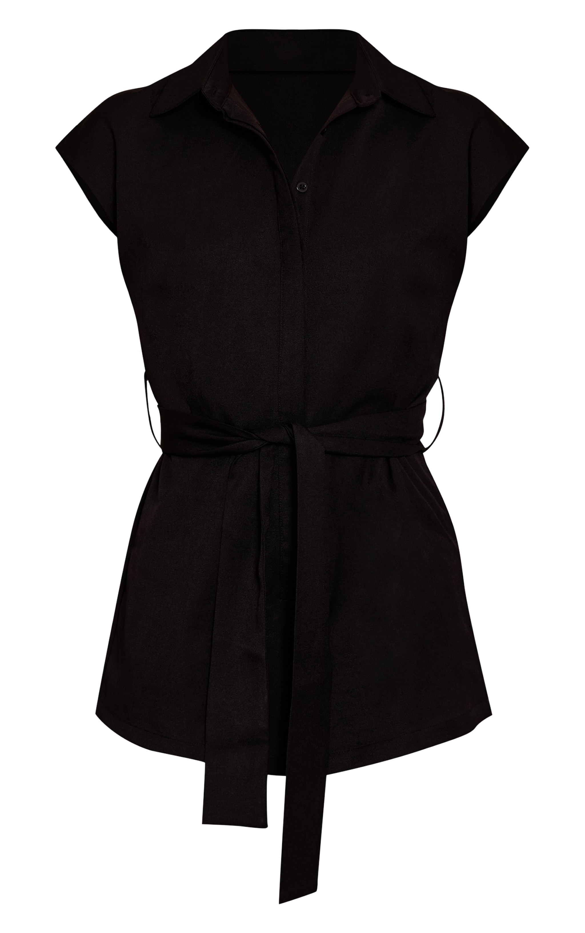Black Woven Belt Detail Collar Romper image 5