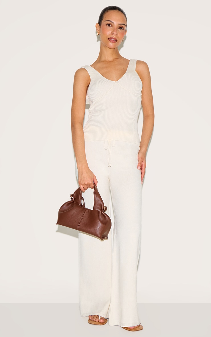 Petite Cream Knitted Straight Leg Pants image 1