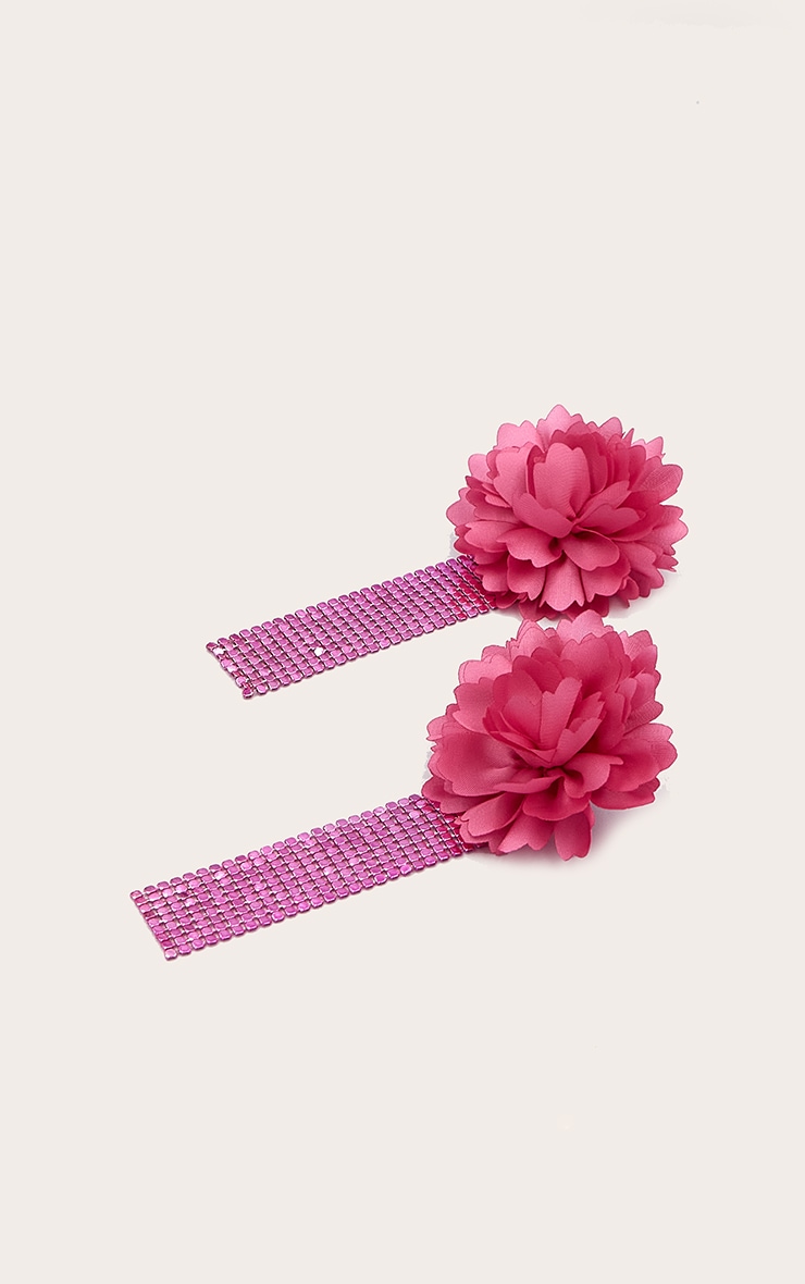 Pink Large Floral Chain Tassel Statement Earrings image 3