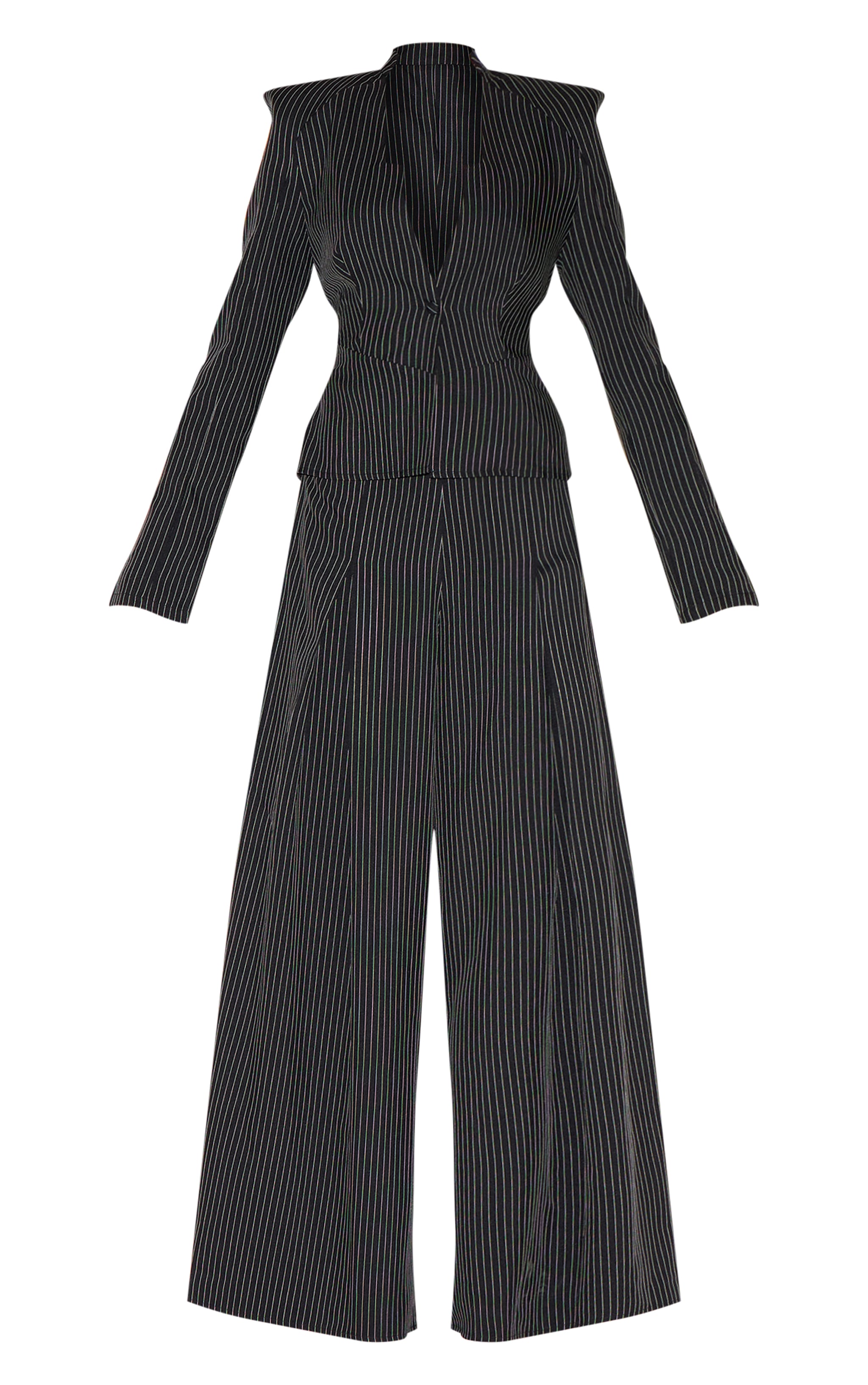 Black Pinstripe Shirt Detail Straight Leg Jumpsuit image 5