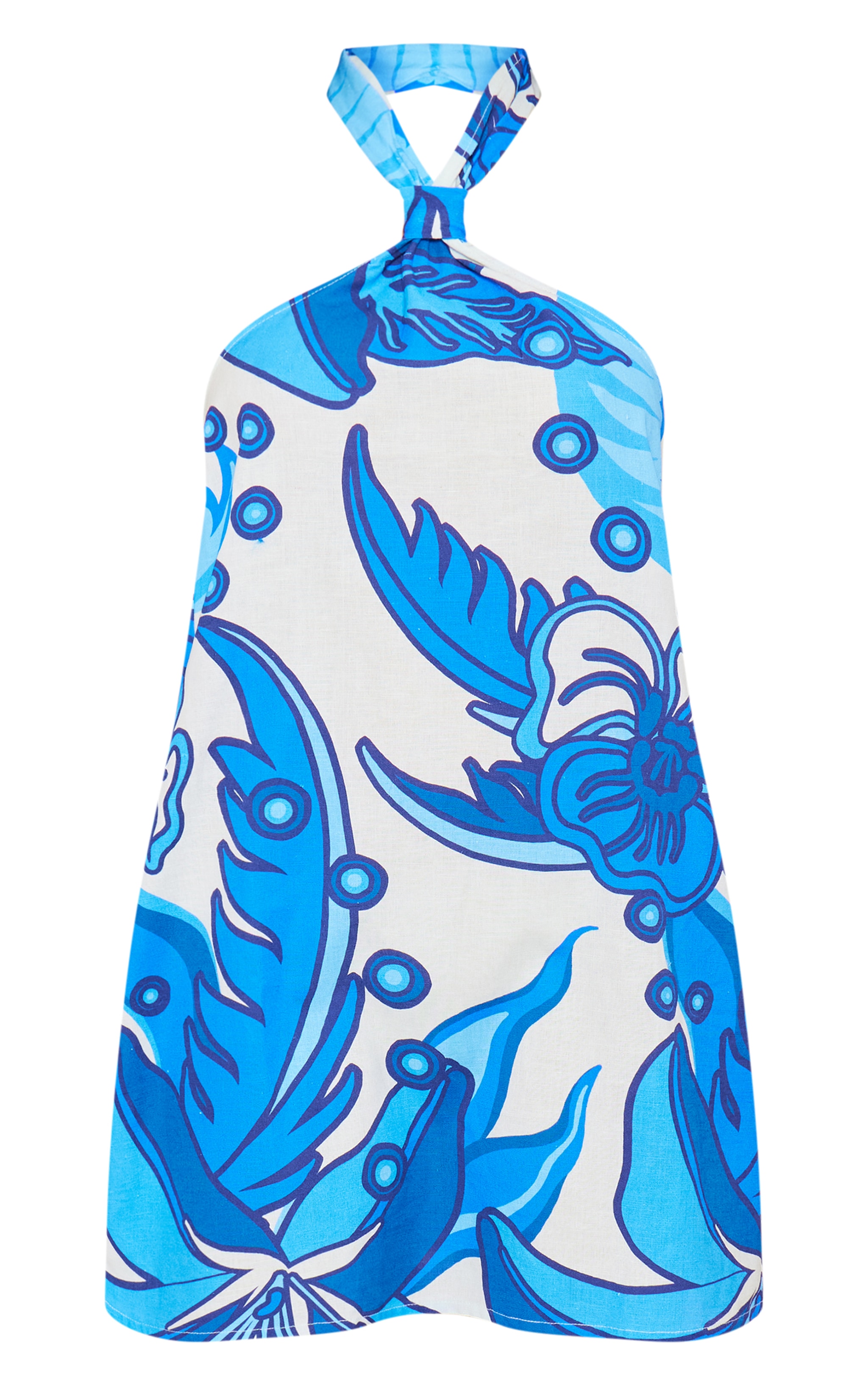 Blue Abstract Print Halter Neck Shift Dress image 5