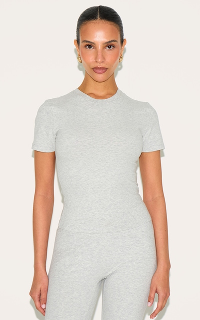 Petite Grey Marl Sculpt Longline Short Sleeve Gym Top