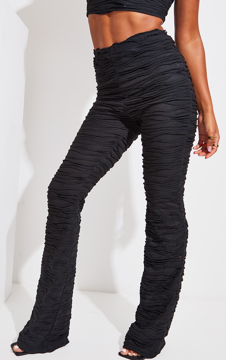 Black Pleated Jersey Skinny Flared Trousers image 2