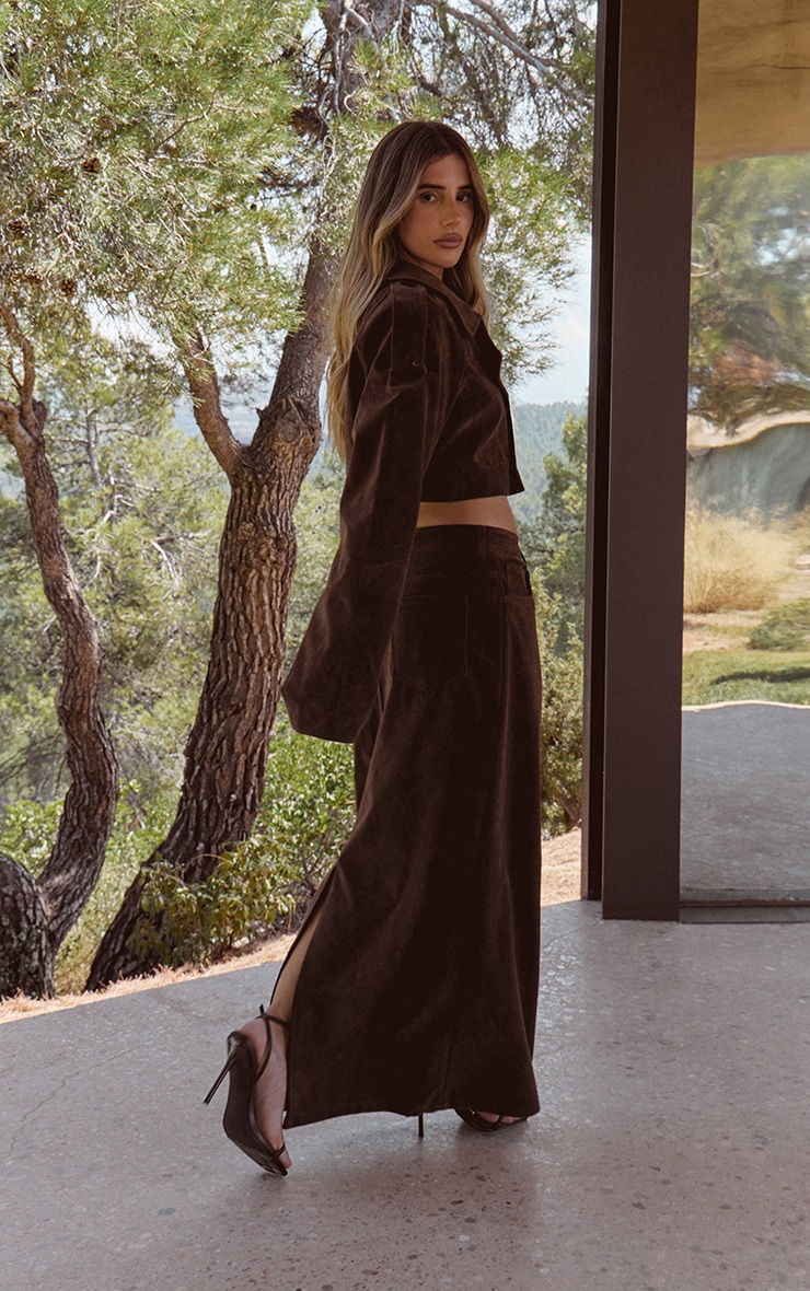 Brown Faux Suede Maxi Skirt image 2