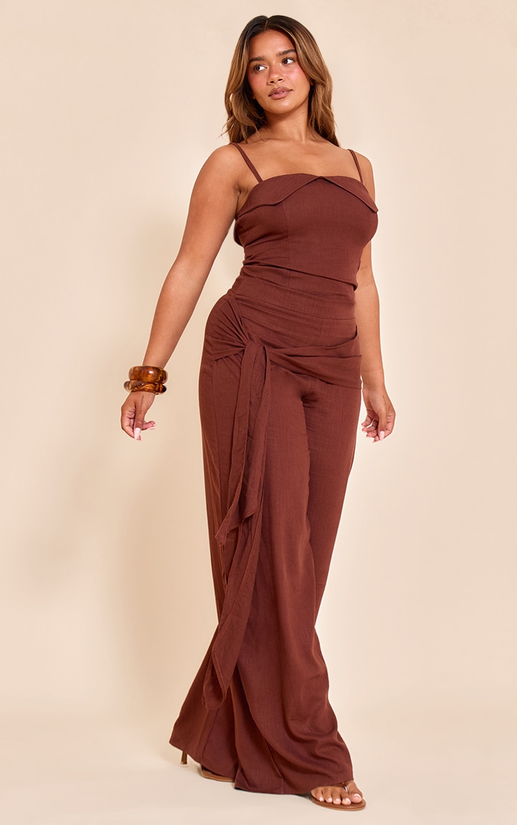 Shape Chocolate Linen Look Fold Over Detail Top image 3