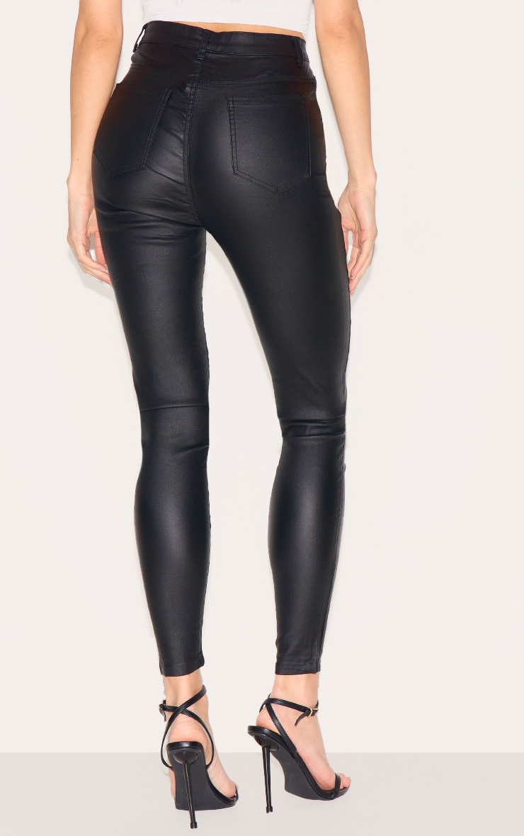 Black 5 Pocket Coated Skinny Jeans image 3