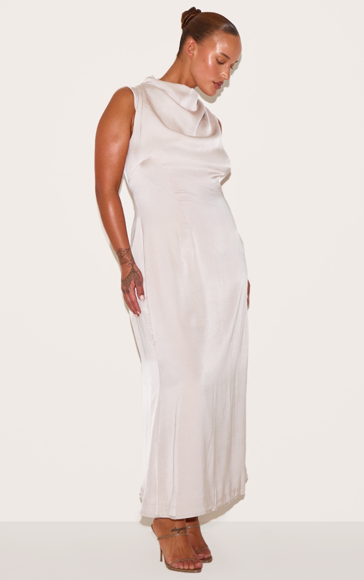 Plus Oyster Satin High Neck Midaxi Dress image 3