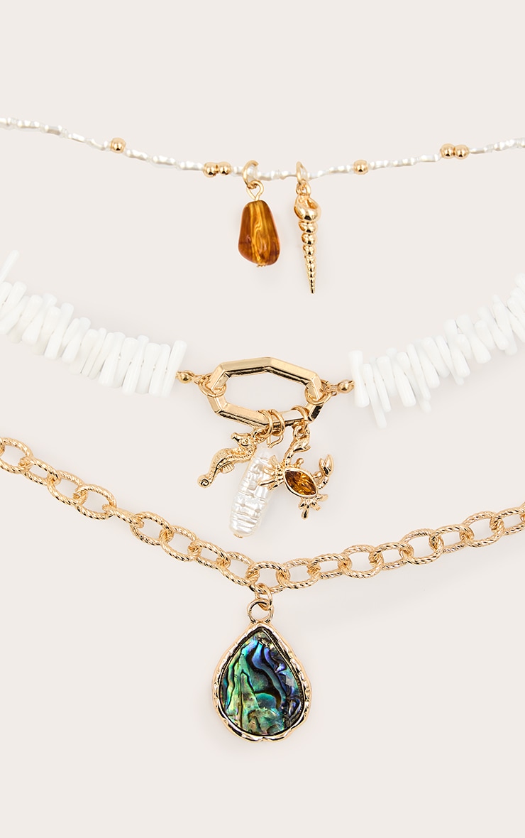 White Beaded Layered Charm Pendant Necklace image 2
