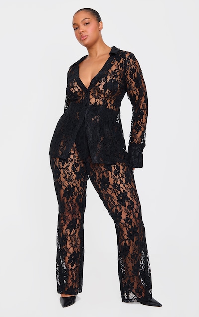 Plus Black Sheer Lace Pants