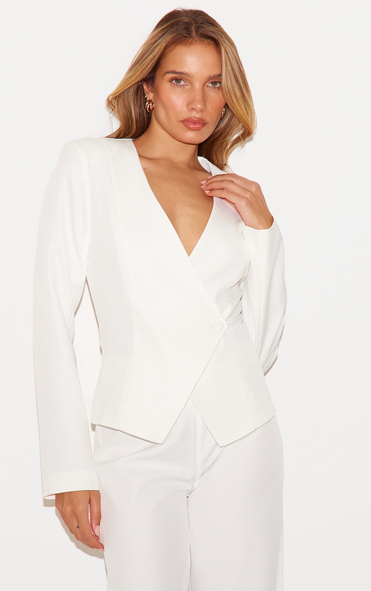 Cream Tailored Woven Wide Leg Pants image 4