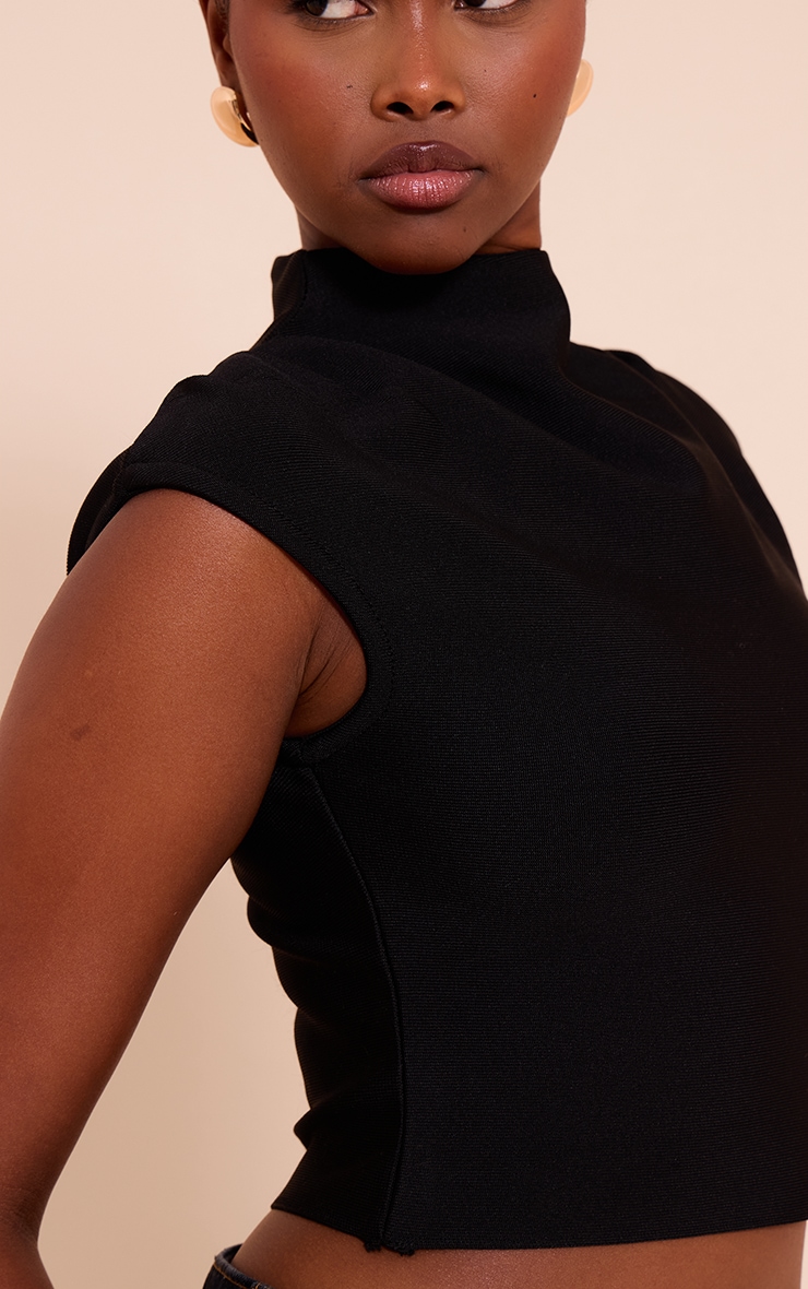 Black Bandage Pleat Detail Cap Sleeve Top image 4