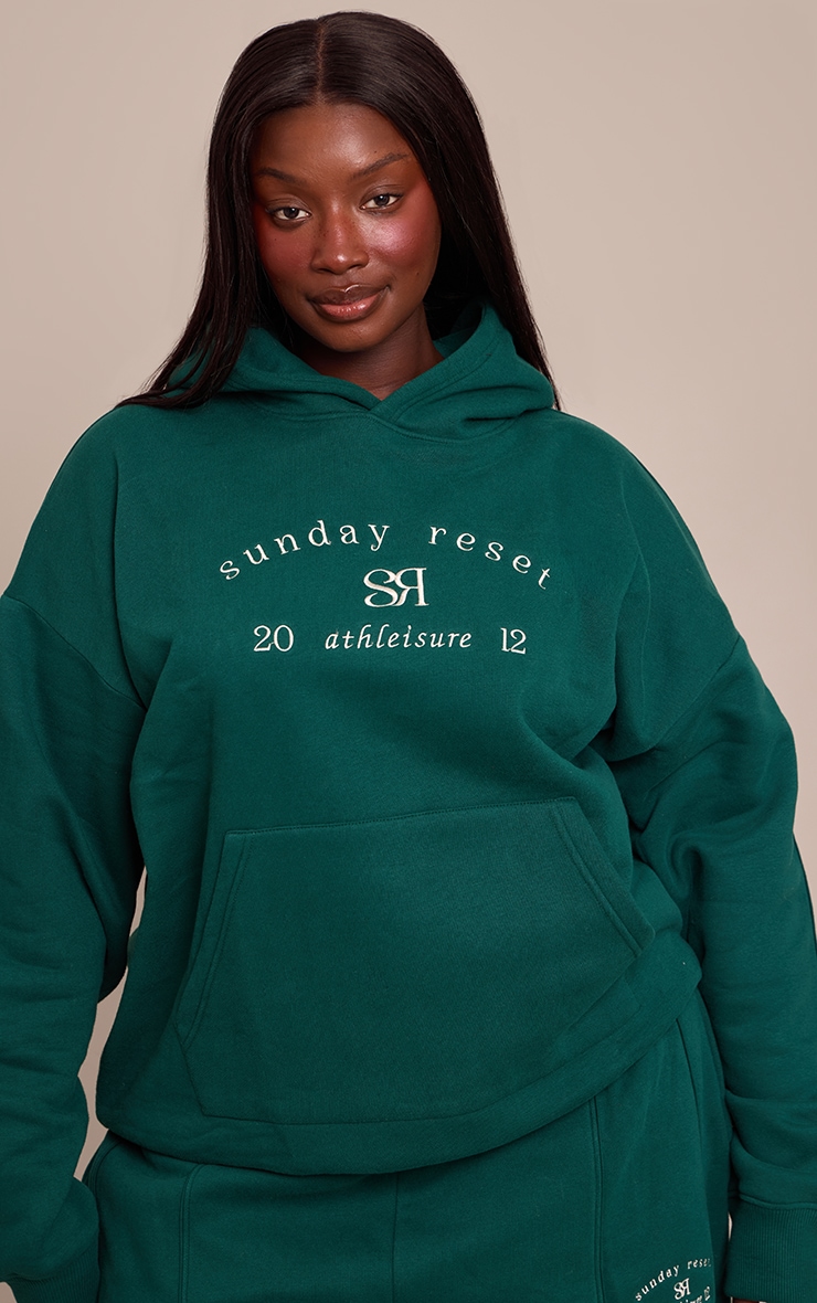 Plus Forest Green  Sunday Reset Embroided Hoodie image 1