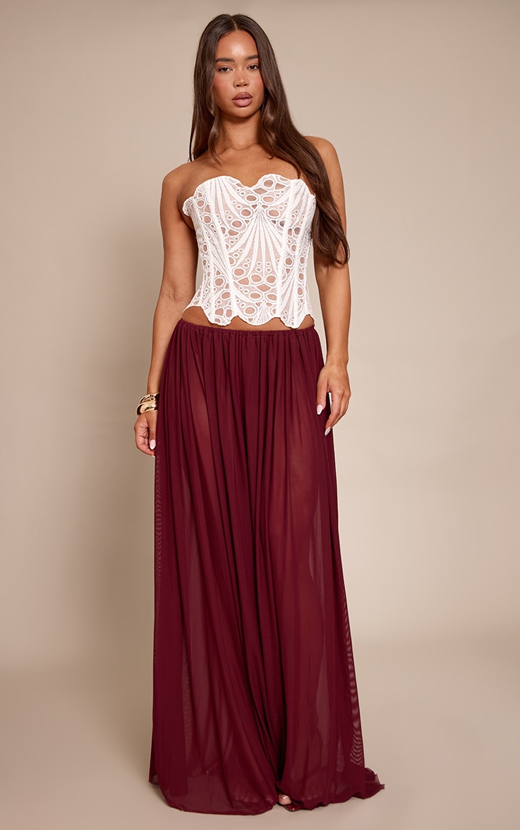 White Textured Sheer Floral Lace Corset