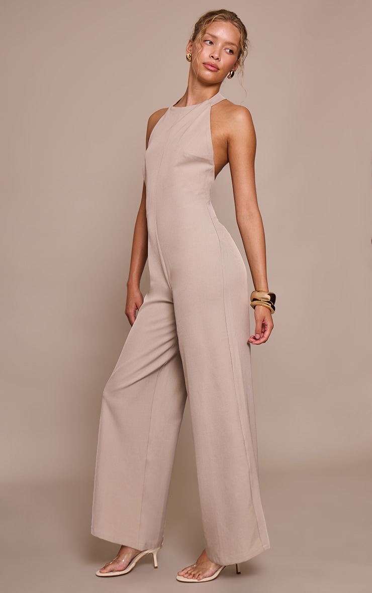Grey Woven Halterneck  Straight Leg Jumpsuit image 3