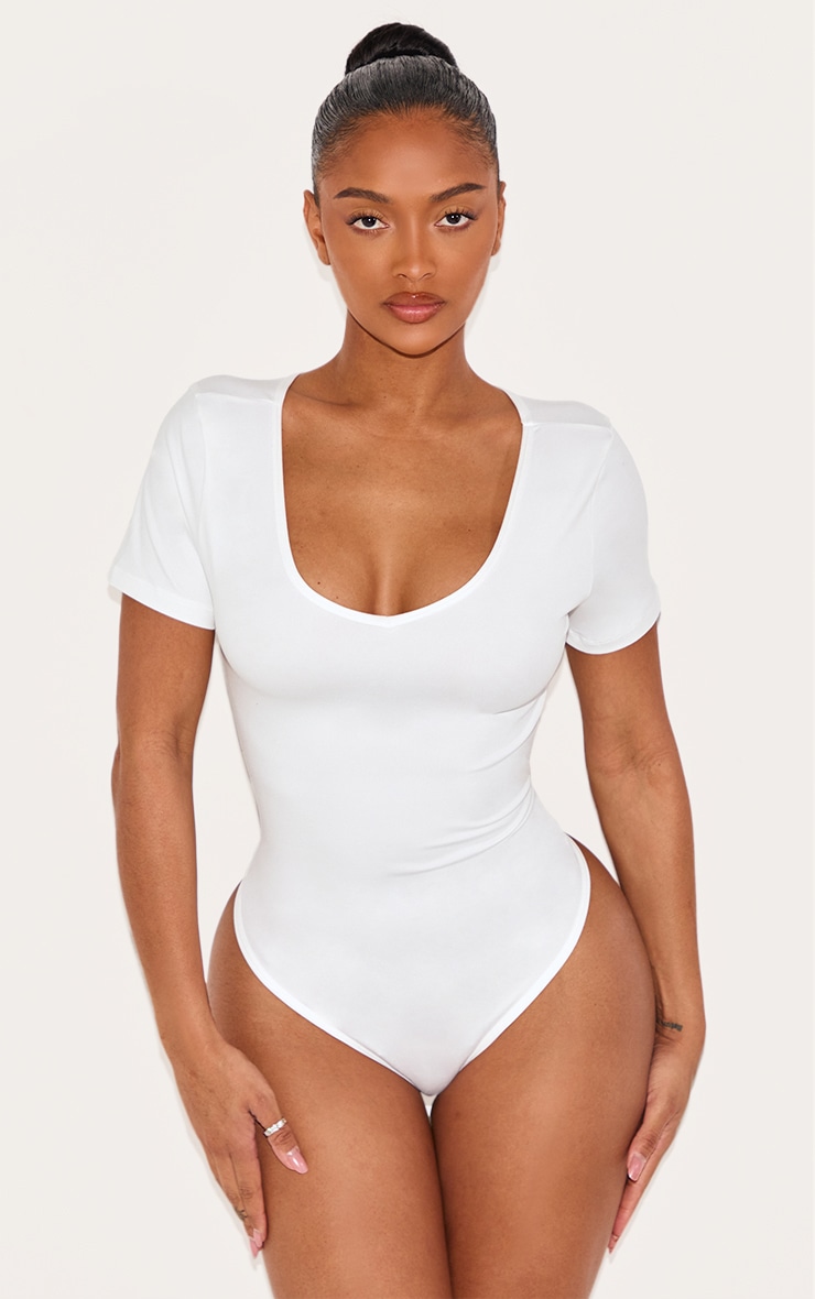 Shape White Sculpted V Neck Short Sleeve Bodysuit image 2