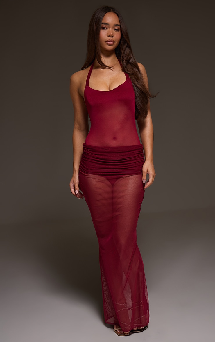 Wine Mesh Extreme Fold Over Maxi Skirt  image 1