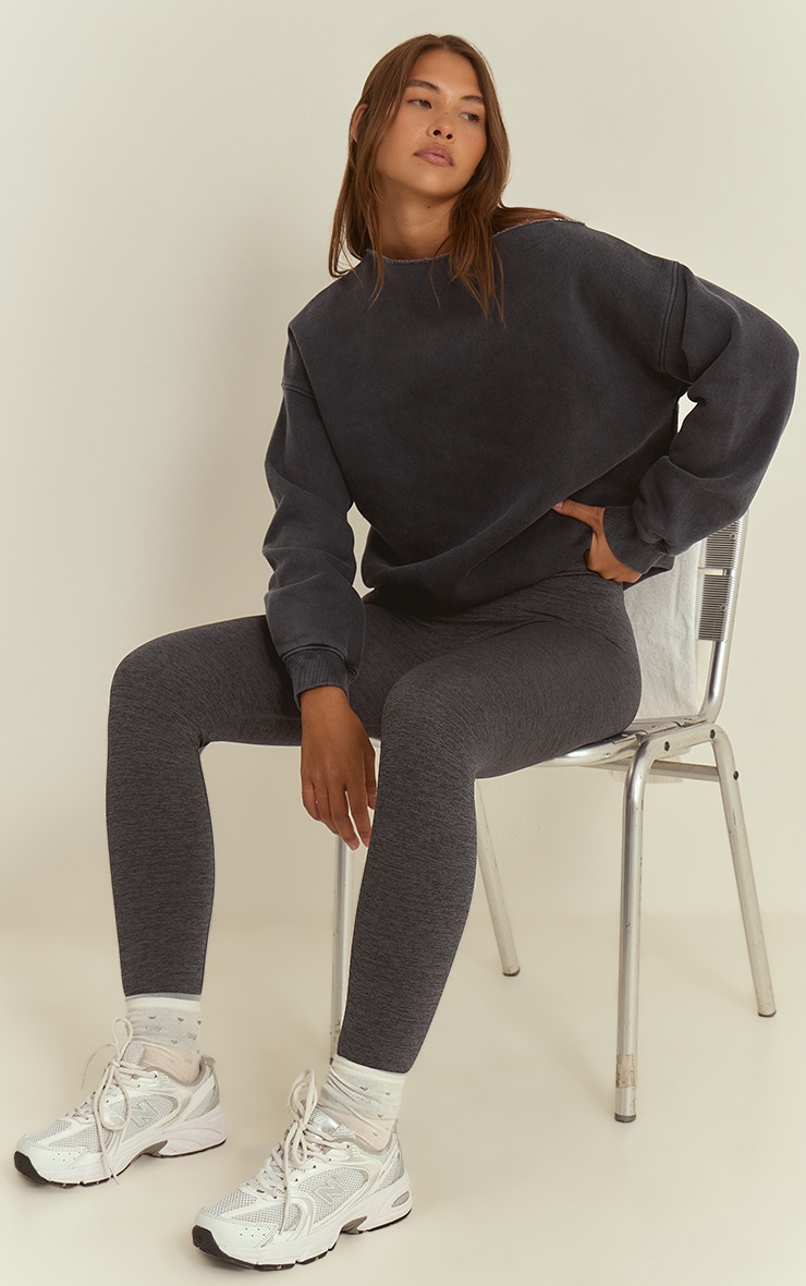 Blue Acid Wash Oversized Off Shoulder Sweatshirt image 3