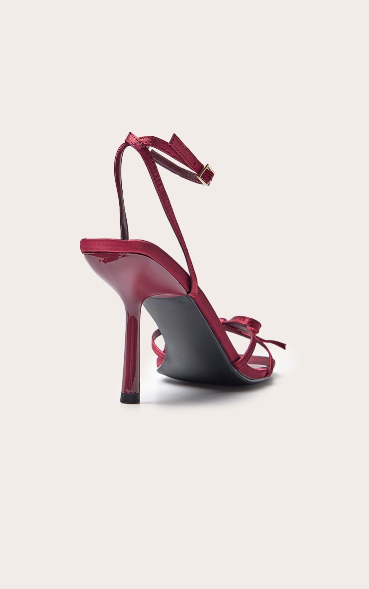 Plum Satin Bow Detail Open Toe Heeled Sandal image 4