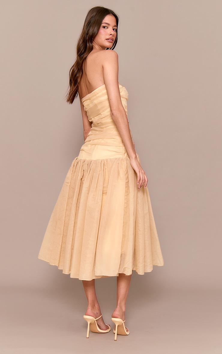 Yellow Organza Ruched Bodice Midi Dress image 2