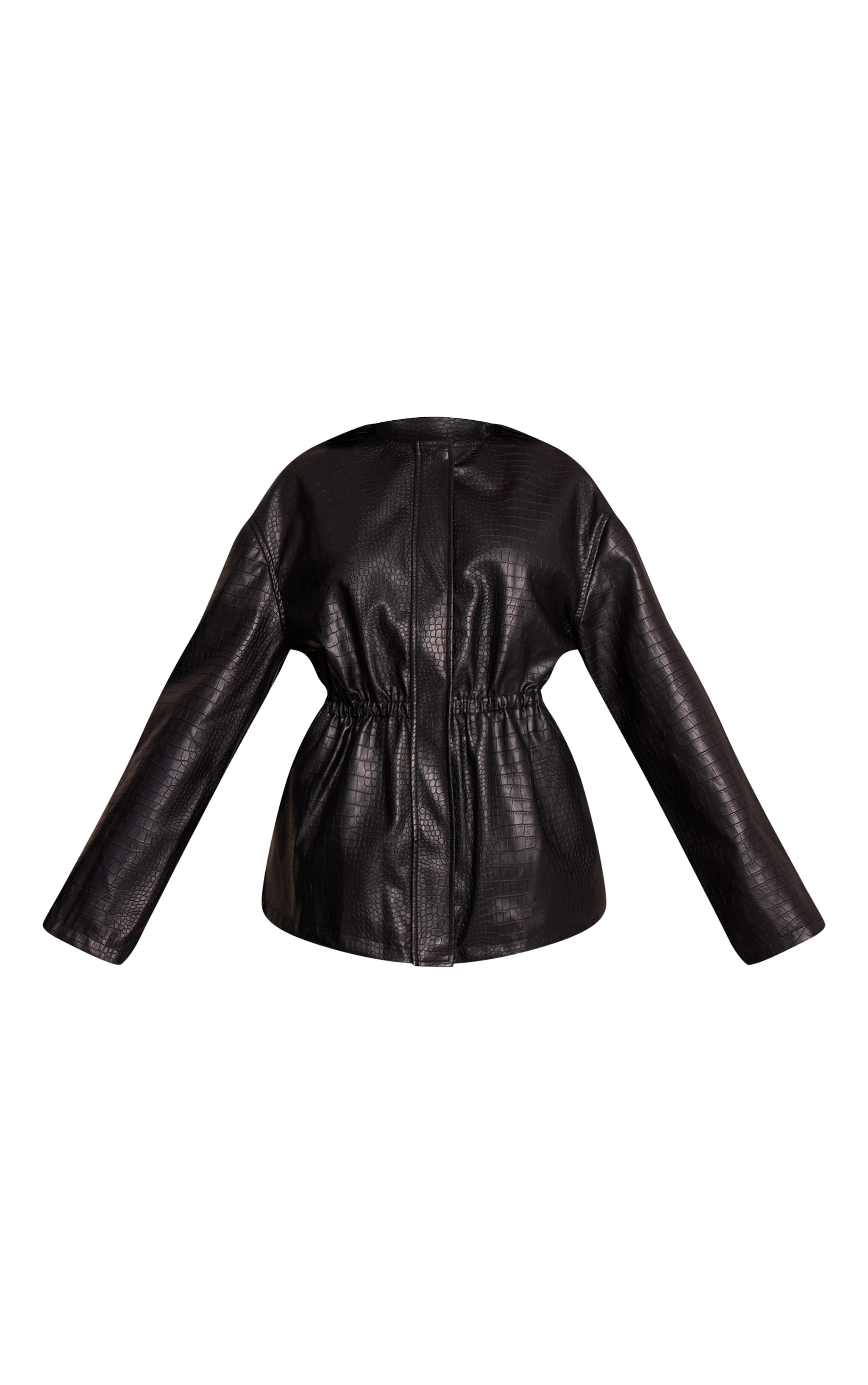 Black Croc Faux Leather Cinched Waist Jacket image 5