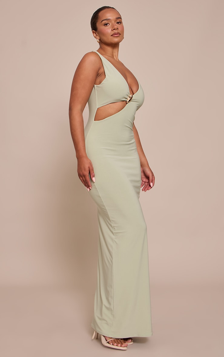 Shape Robe longue sauge découpé devant à décolleté et empiècement doré image 3