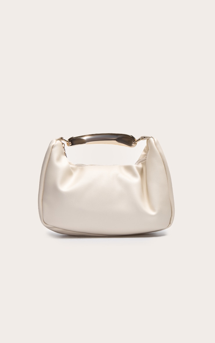 Cream PU Gold Abstract Handle Hand Bag image 1