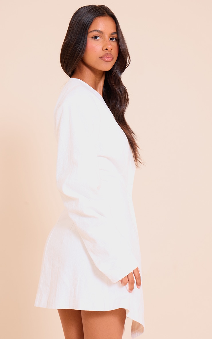 Petite White Premium Linen Look Cinched Waist Cocoon Sleeve Mini Dress image 2