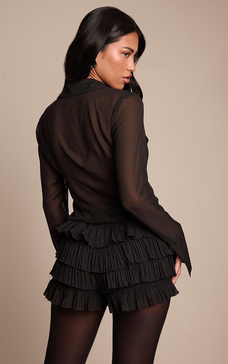 Black Ruched Textured Low Rise Bloomer Shorts image 3