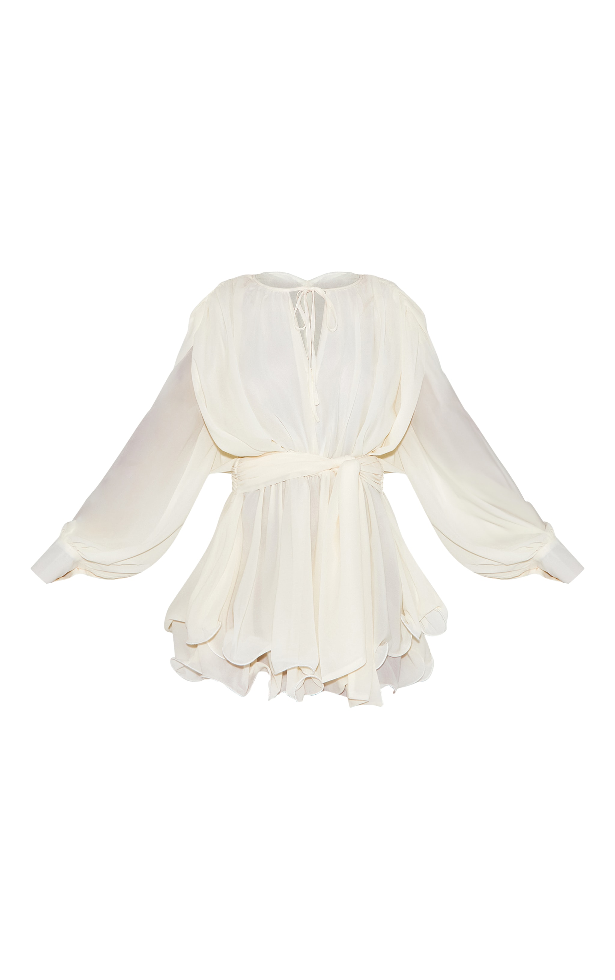Cream Floaty Tie Detail Long Sleeve Shift Dress image 5